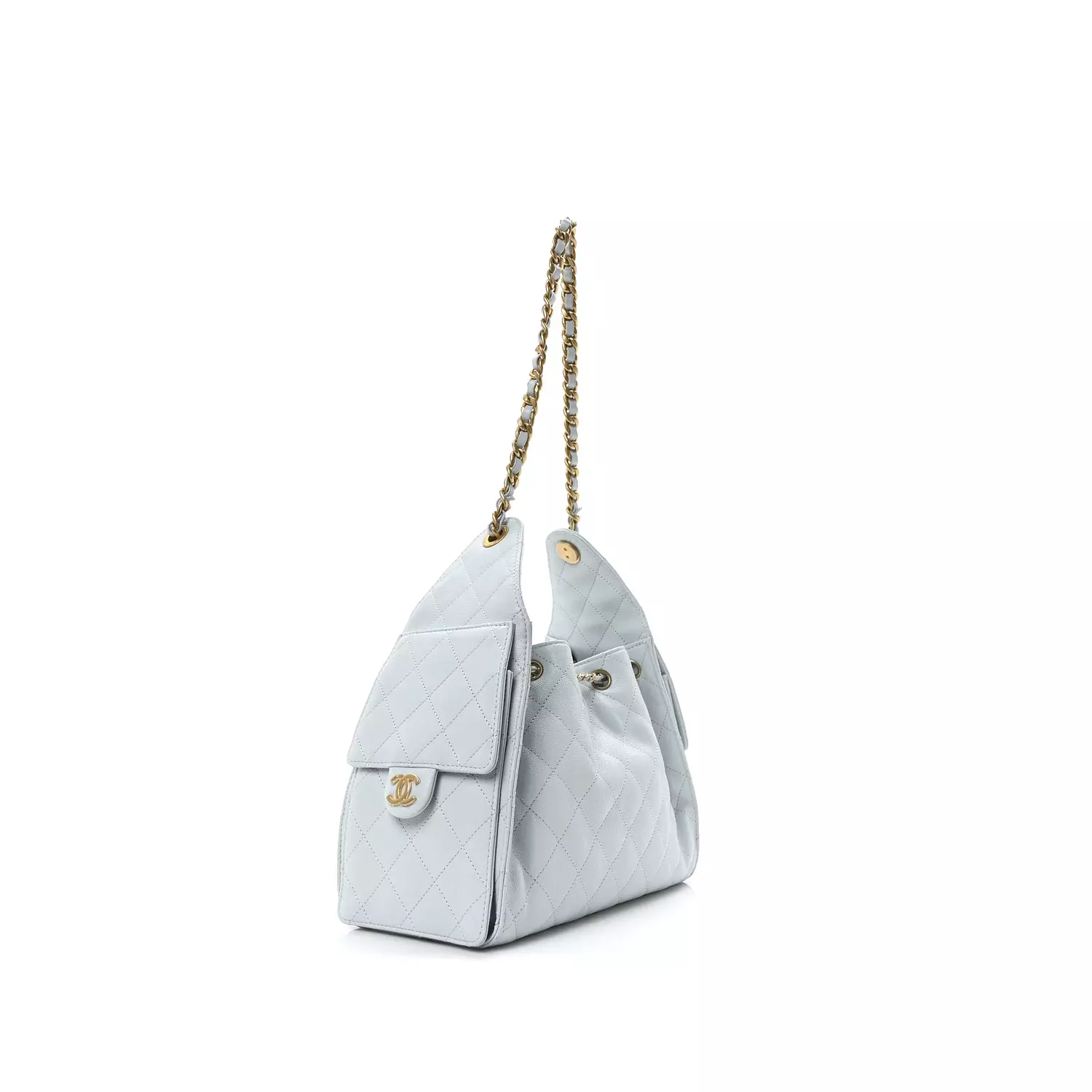 Chanel Small 25 Hobo Bag in light blue quilted caviar calfskin leather with antique gold hover image