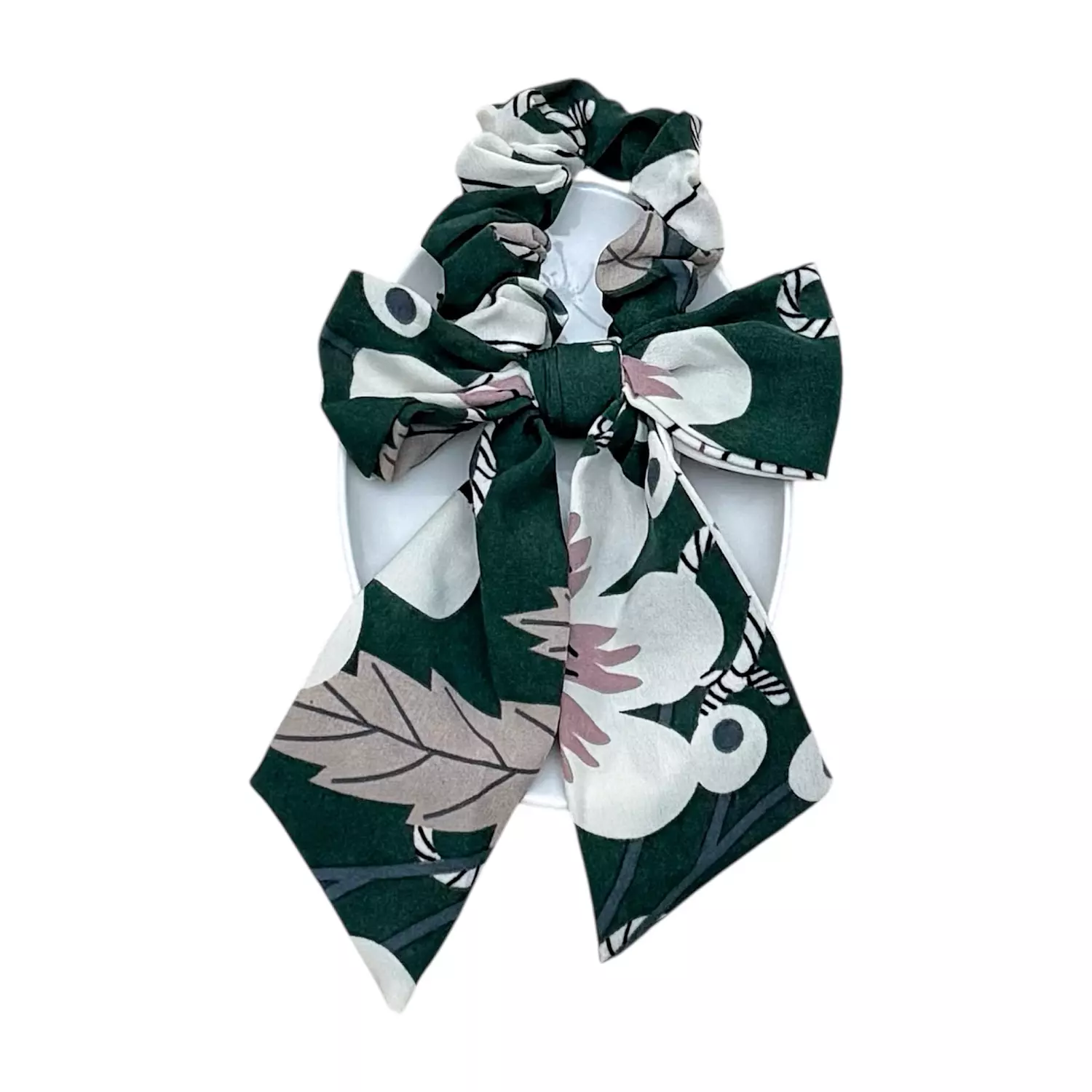 Dark Green Winter Floral Scrunchies 1