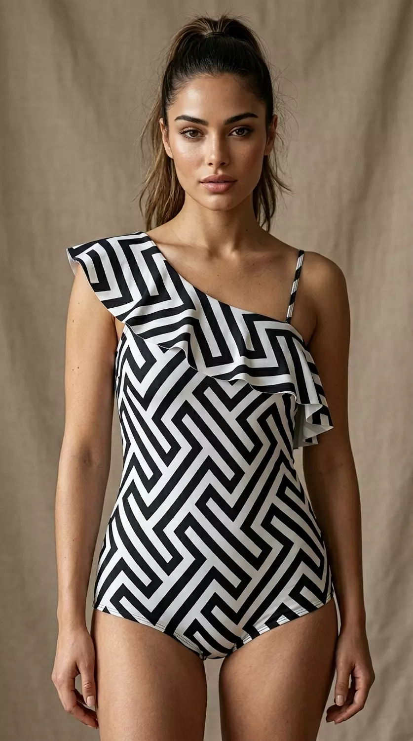 Ruffled Neckline swimsuit image