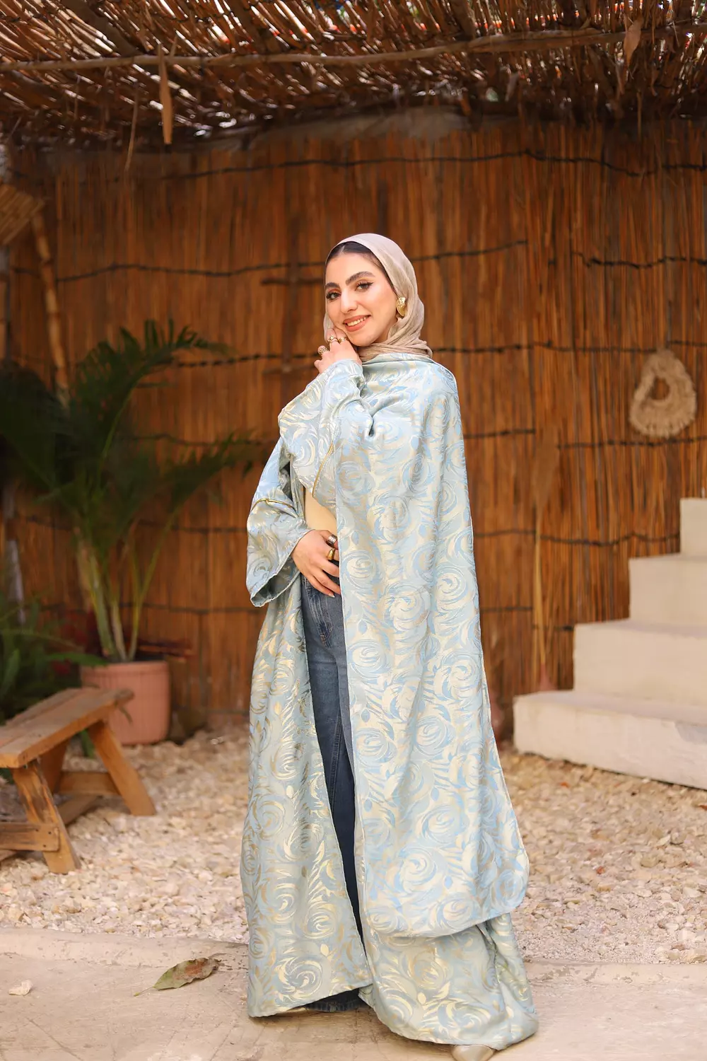 Baby blue & gold Jacquard   image