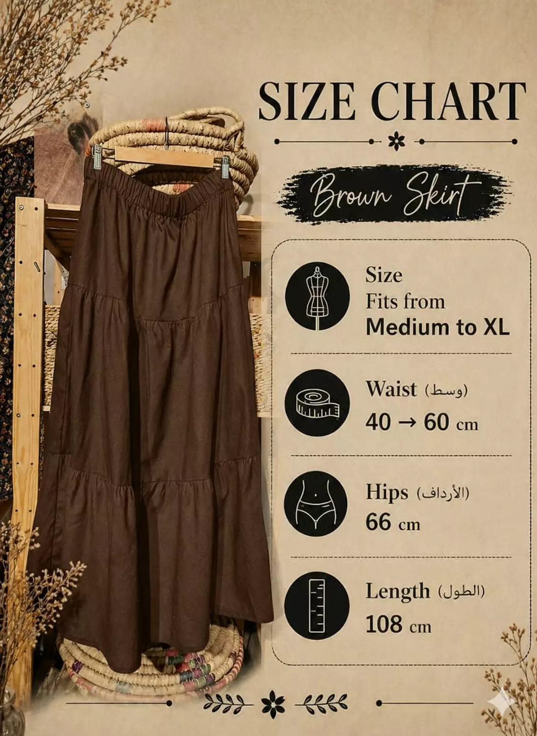 Boho Brown gabardin tiered skirt 3
