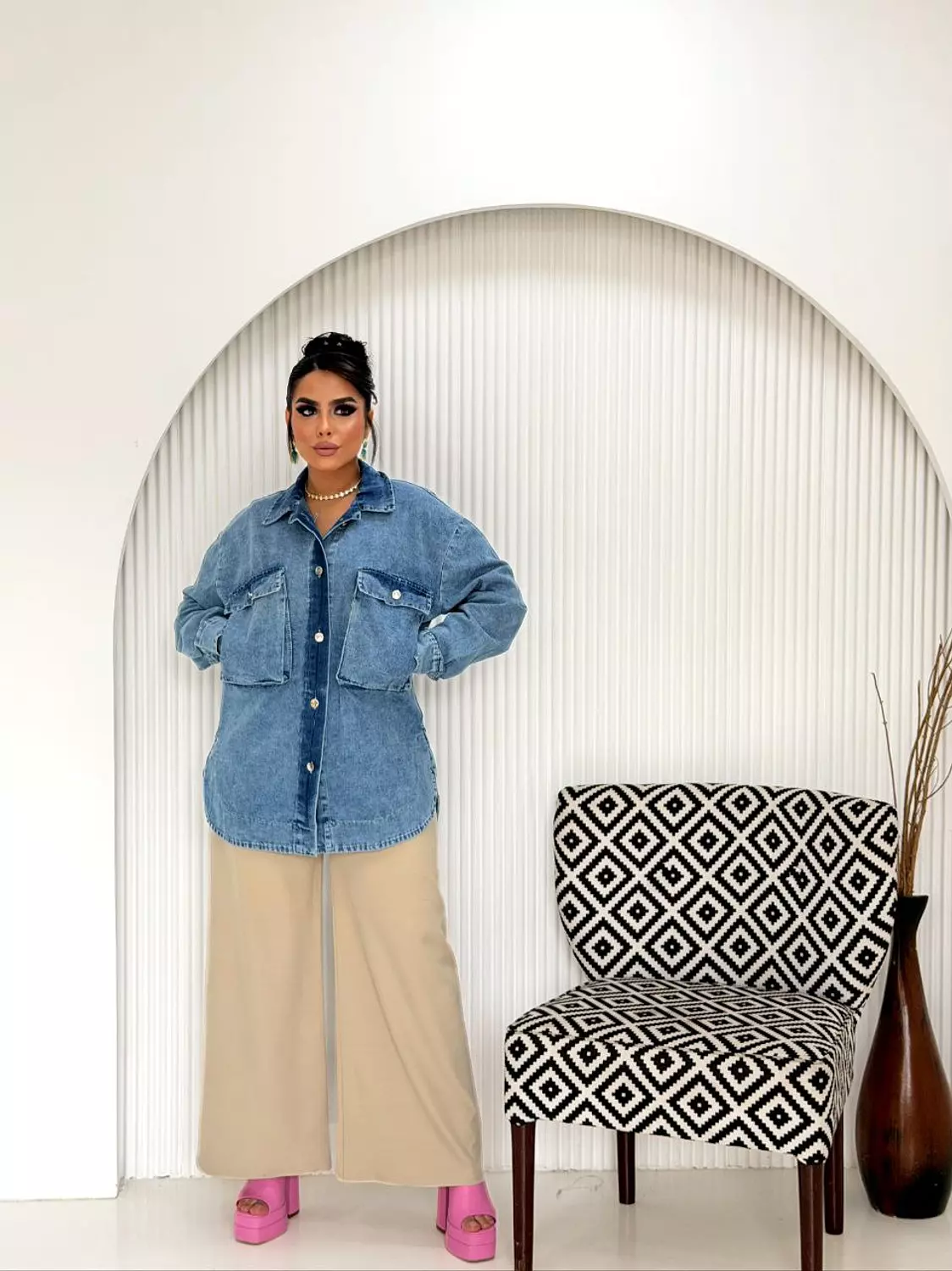 Oversized Denim Shirt In Dark Wash hover image