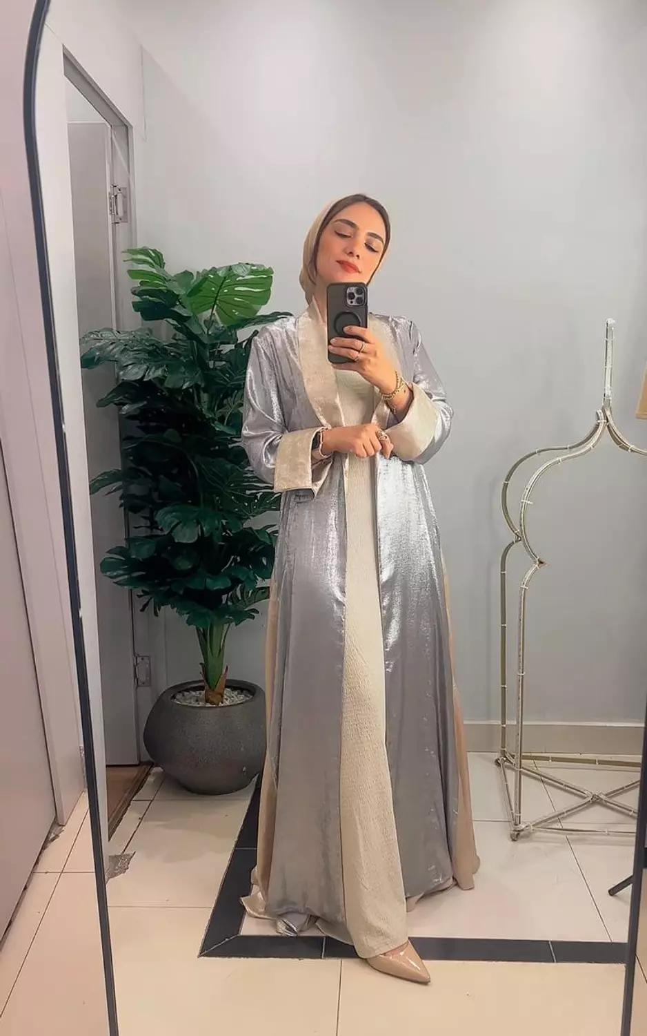 Shimmer satan kaftan silver  12