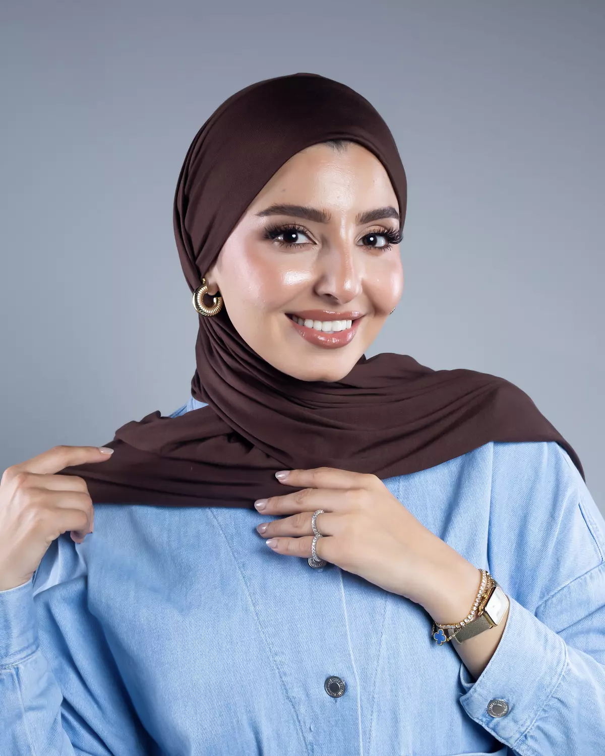 Jamila 2 in 1 brown cotton scarf 3