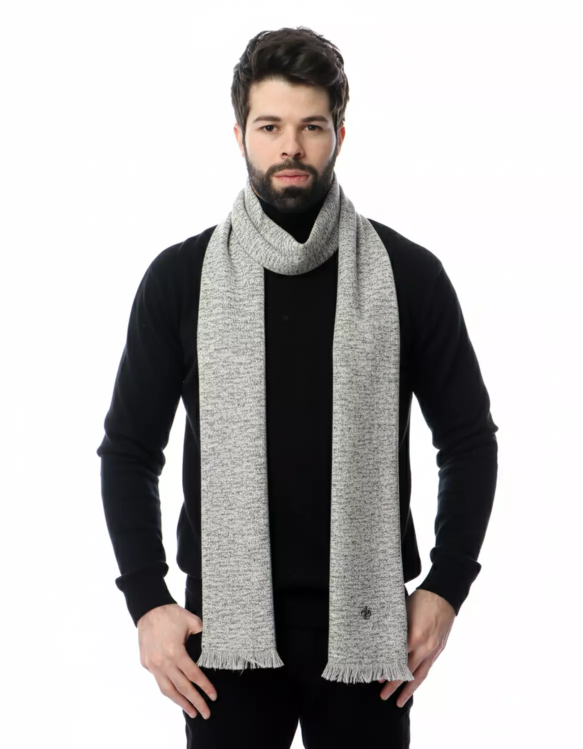 شال كلاسيكي منقط - 2389 - رمادي فاتح * نقط سوداء image