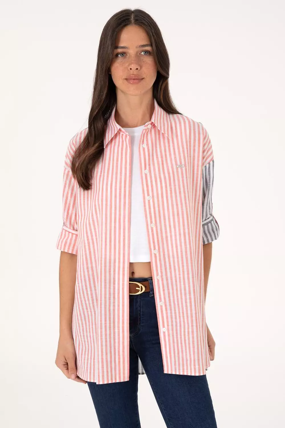 Women's Cherry Striped Long Sleeve Tunic Shirt image