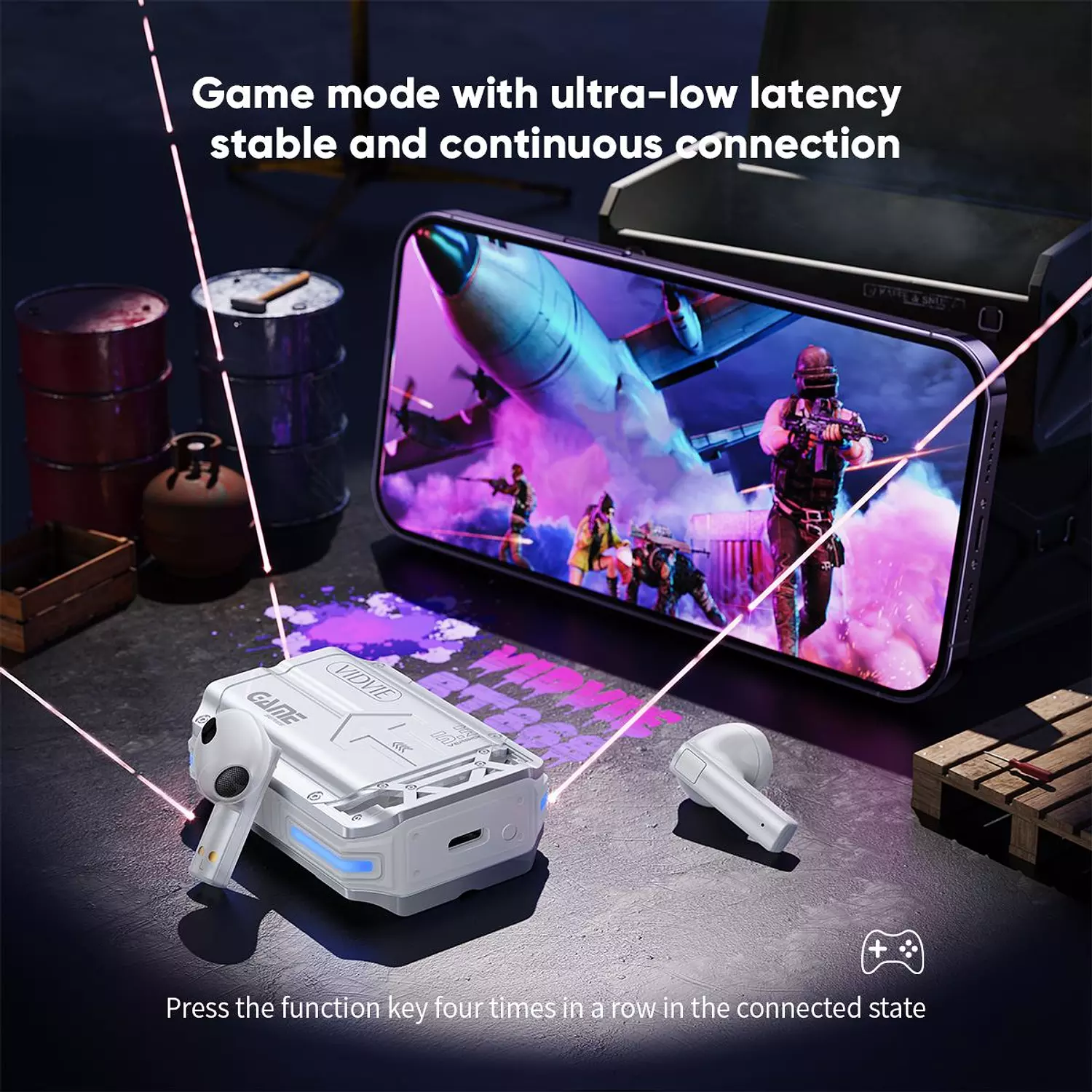 VIDVIE BT868 Wireless Gaming Earphones – HiFi Sound, Wireless V5.3, HD Calls, Magnetic Sliding Lid 4