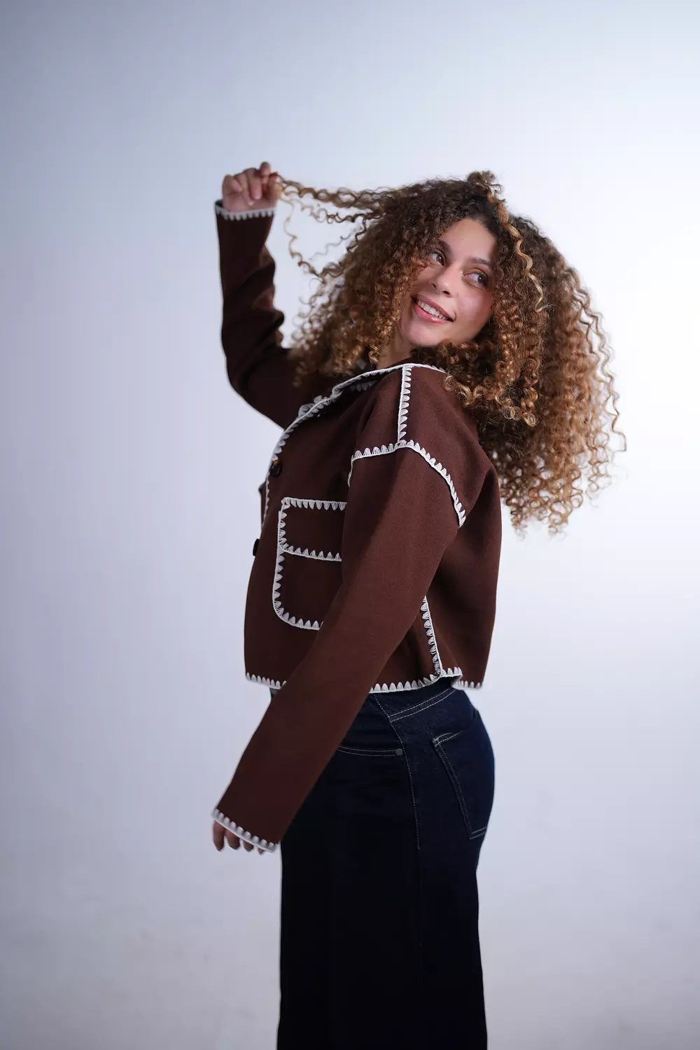 Brown Contrast Stitch Jacket 2