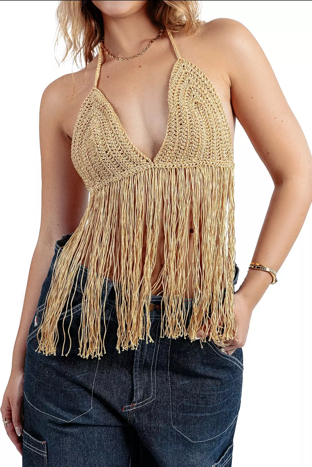 Boho crochet crop in Gold 1