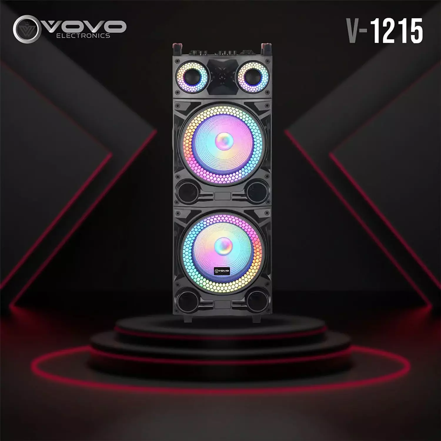 Vovo V-1215 Double 12 Inch Party Speaker with 100W Power 9