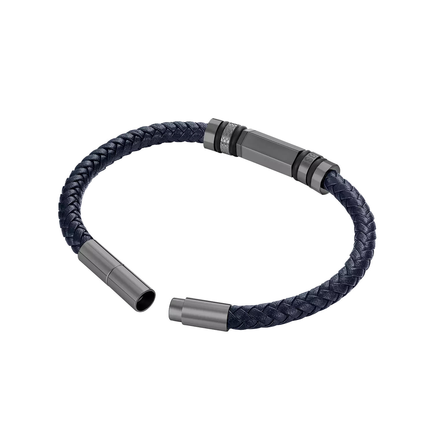 CERRUTI Narciso IP Gun Metal Stainless Steel With Braided Blue Leather Bracelet CIAGB0011902 For Men 2