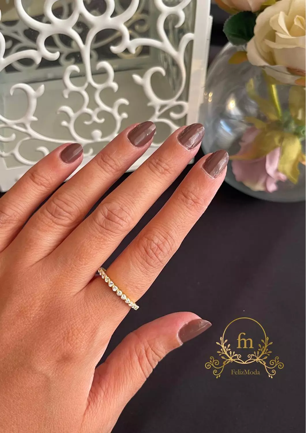 Half band of zircon stones silver ring gold plated image