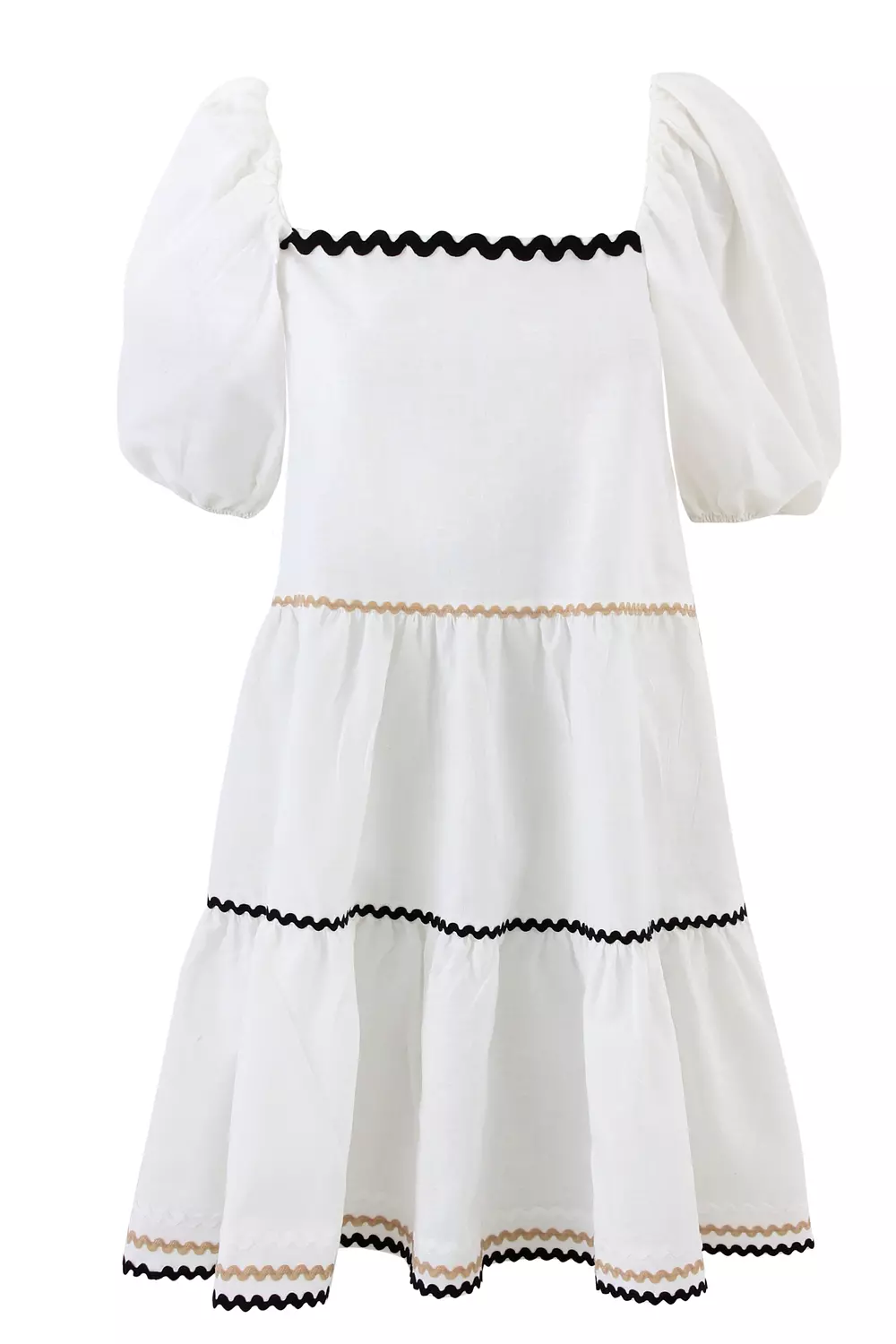WHITE LINEN ZIGZAG DRESS image