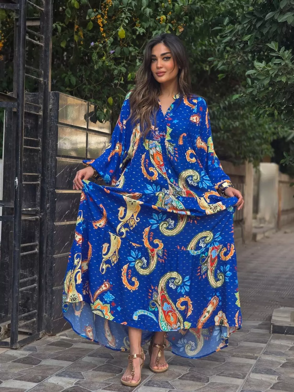 Royal blue multicolour dress with gold shimmer 2