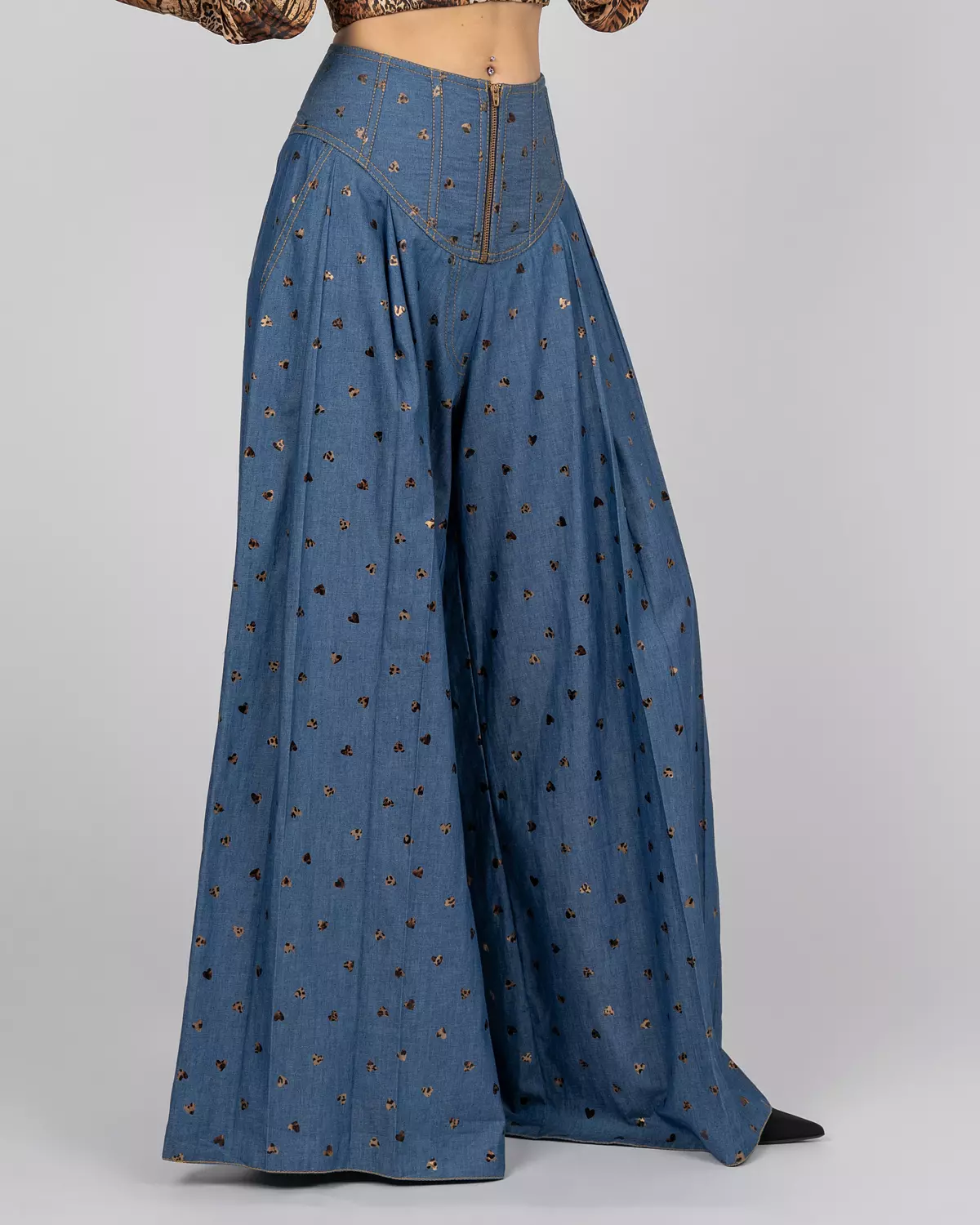 High-Waisted Leopard Heart Trousers hover image