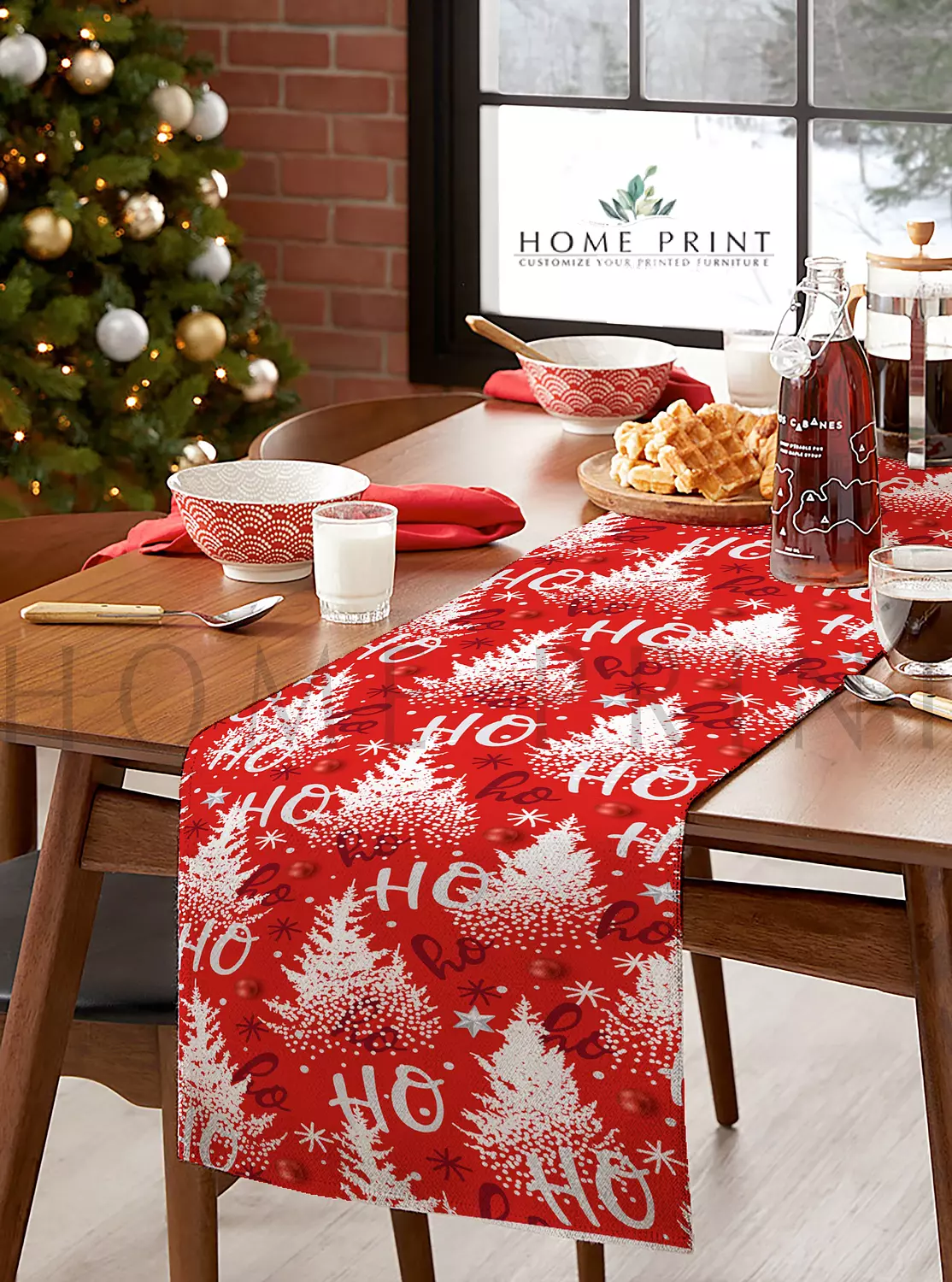 Christmas Runner - Christmas Trees - Red and White Design  image