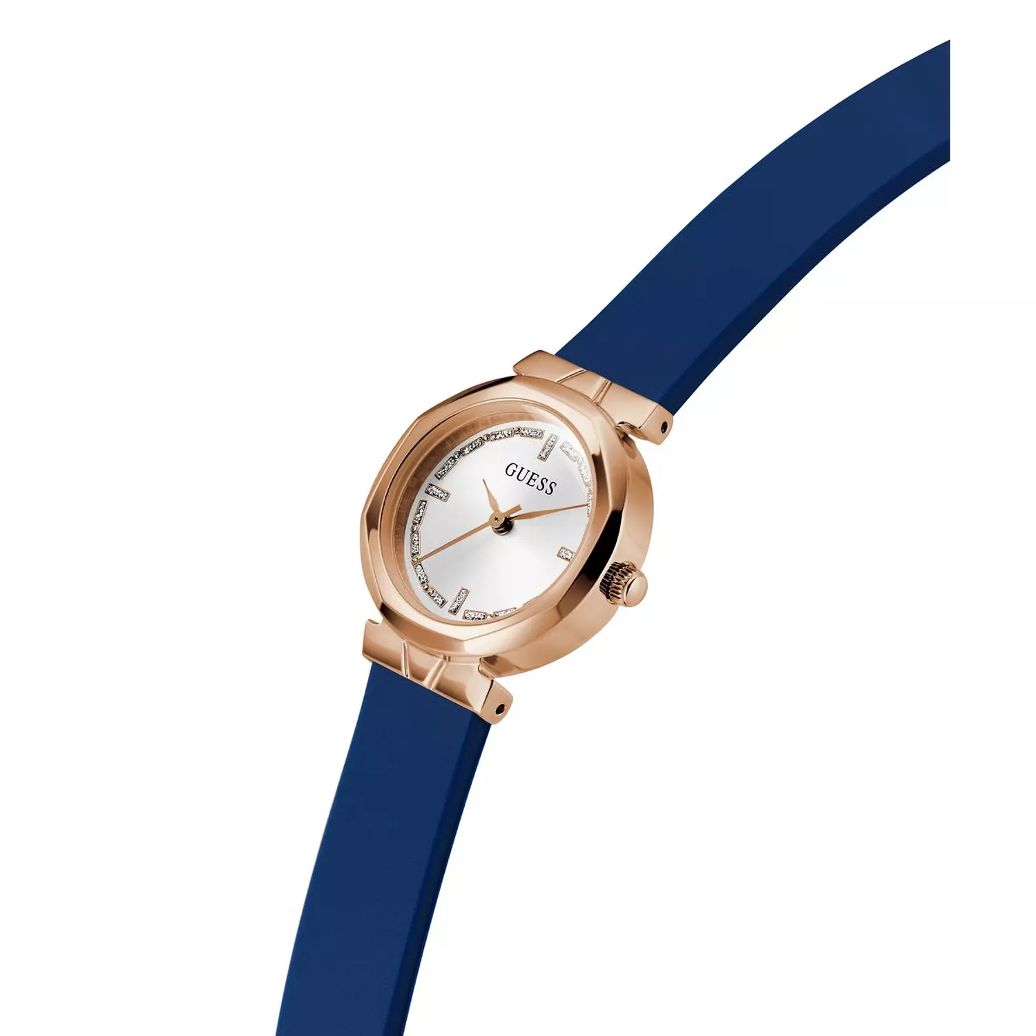 GUESS MINI RUMOUR Ladies Blue Rose Gold Tone Analog Watch Blue Silicone Smooth Strap 3
