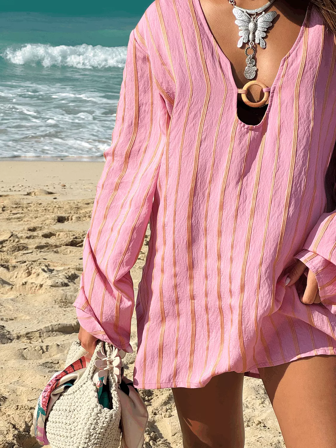 sunset stripe beach cover-up // Pink image