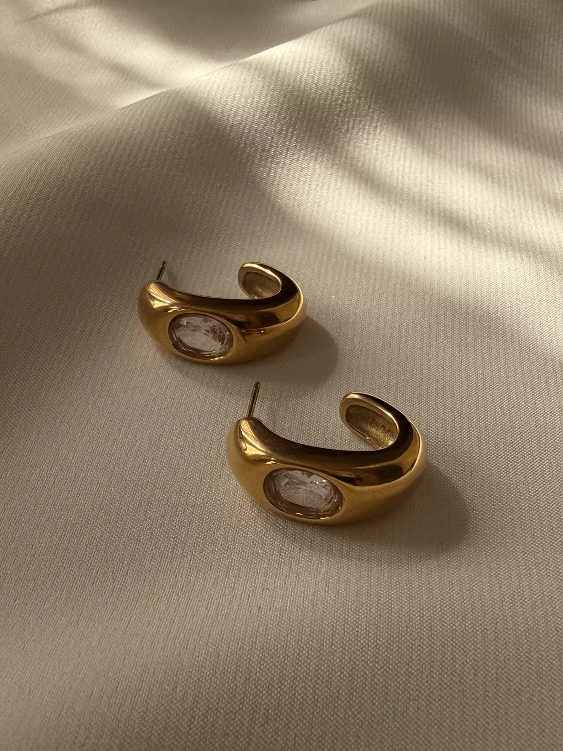 Pink Oval Stone Hoops 2