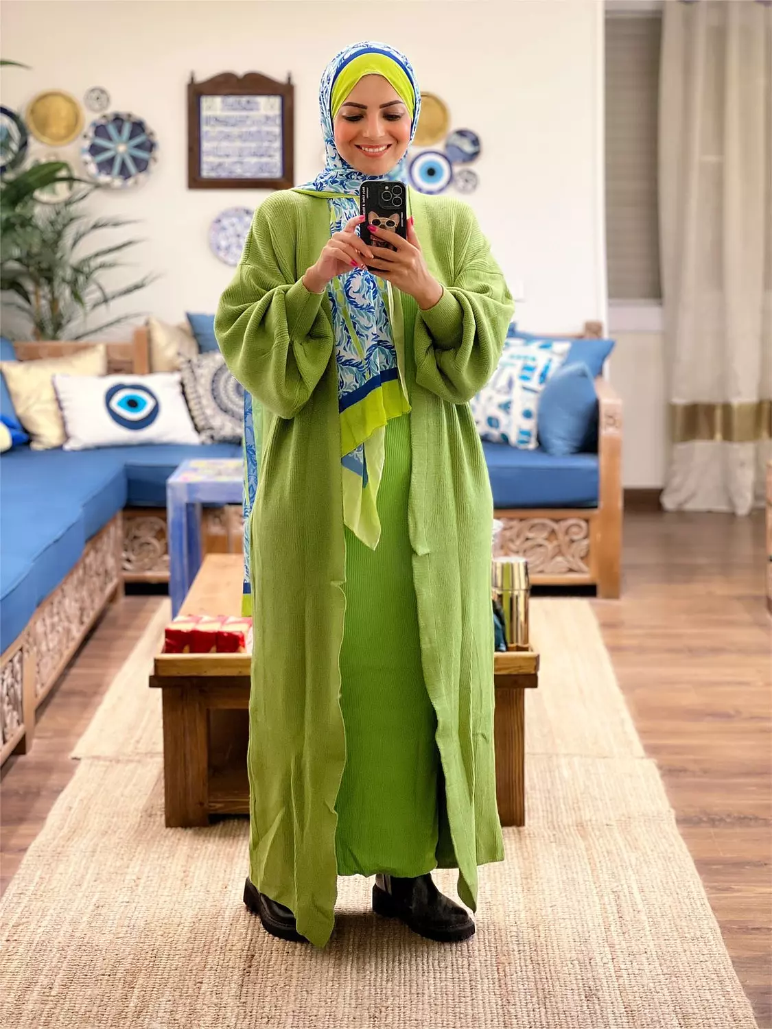 Knitted High-cool Plain Basic Dress - Lime green image