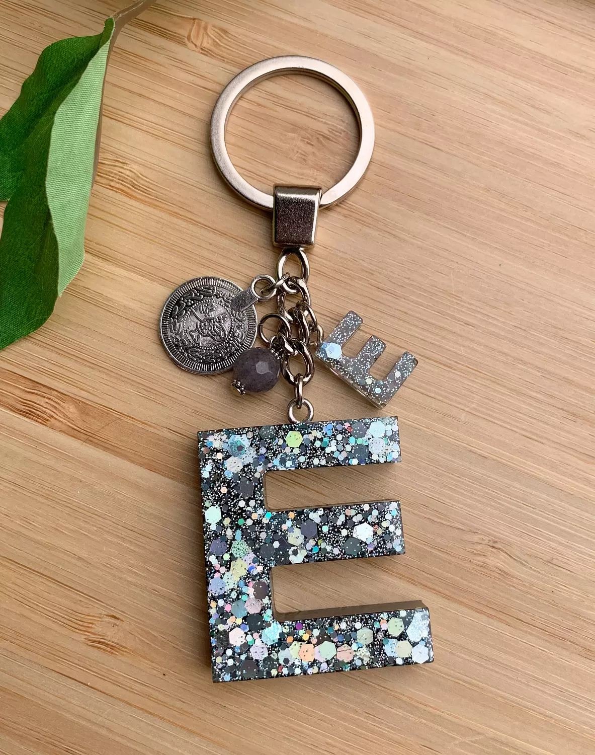 Resin Letters Keychain ( Glitter Space Grey ) "By Order" 4