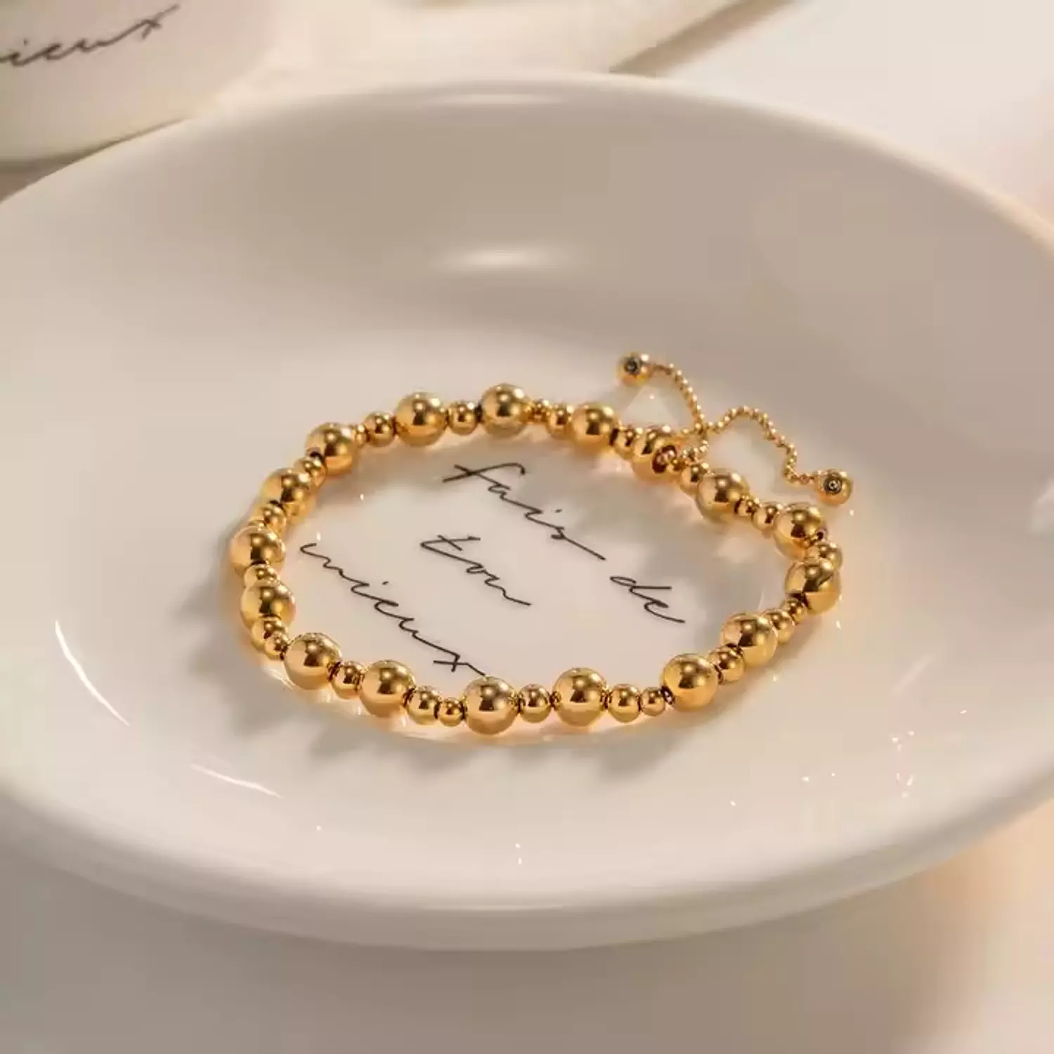 Gold Round Bead Chain Bracelet 1