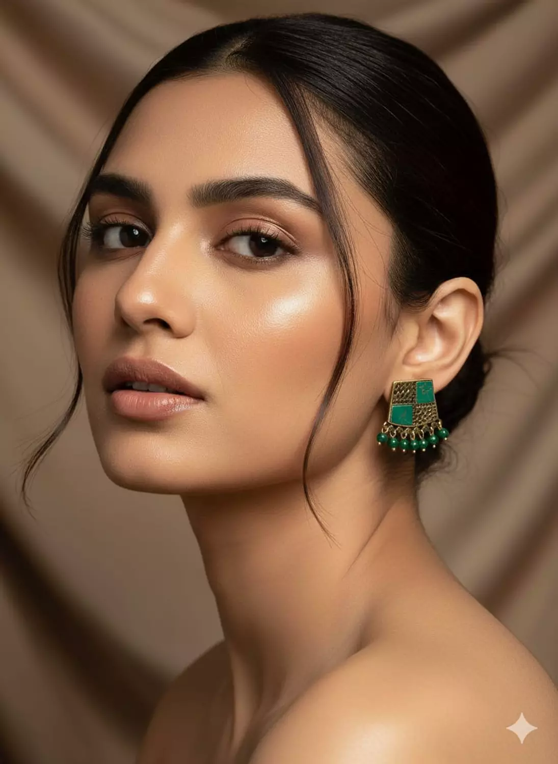Brass earrings with green stones image