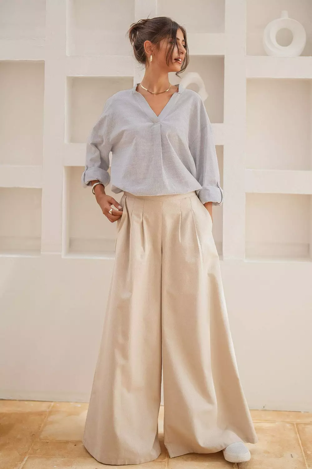 City Flow Wide Leg Pants Beige 4