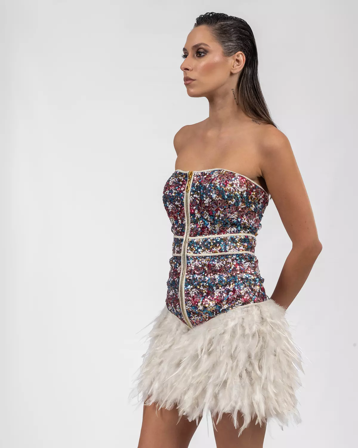 Luxurious Multi-colored Feathered Dress 3