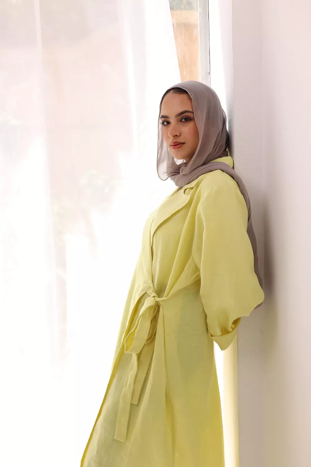 Side-tie linen dress in butter-yellow image
