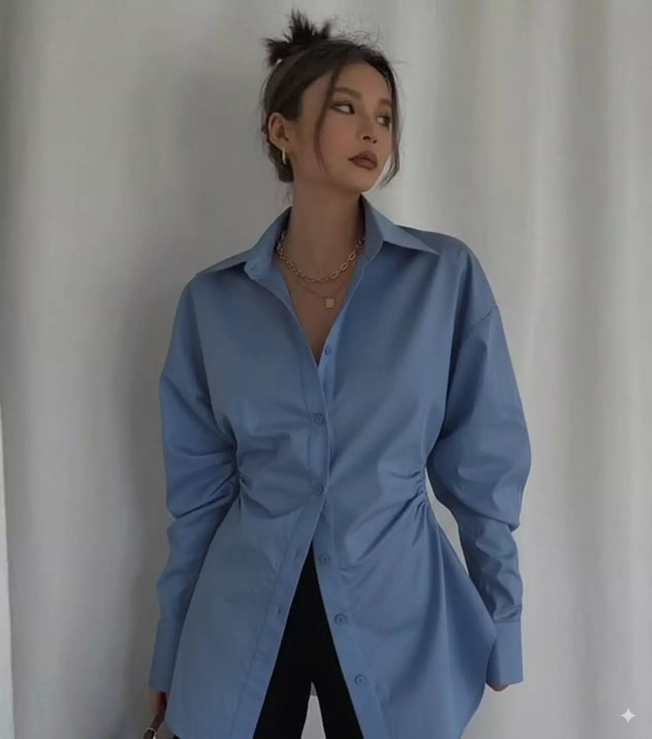 Lightweight Poplin Tie-Back Shirt – Relaxed Fit with Classic Details 1