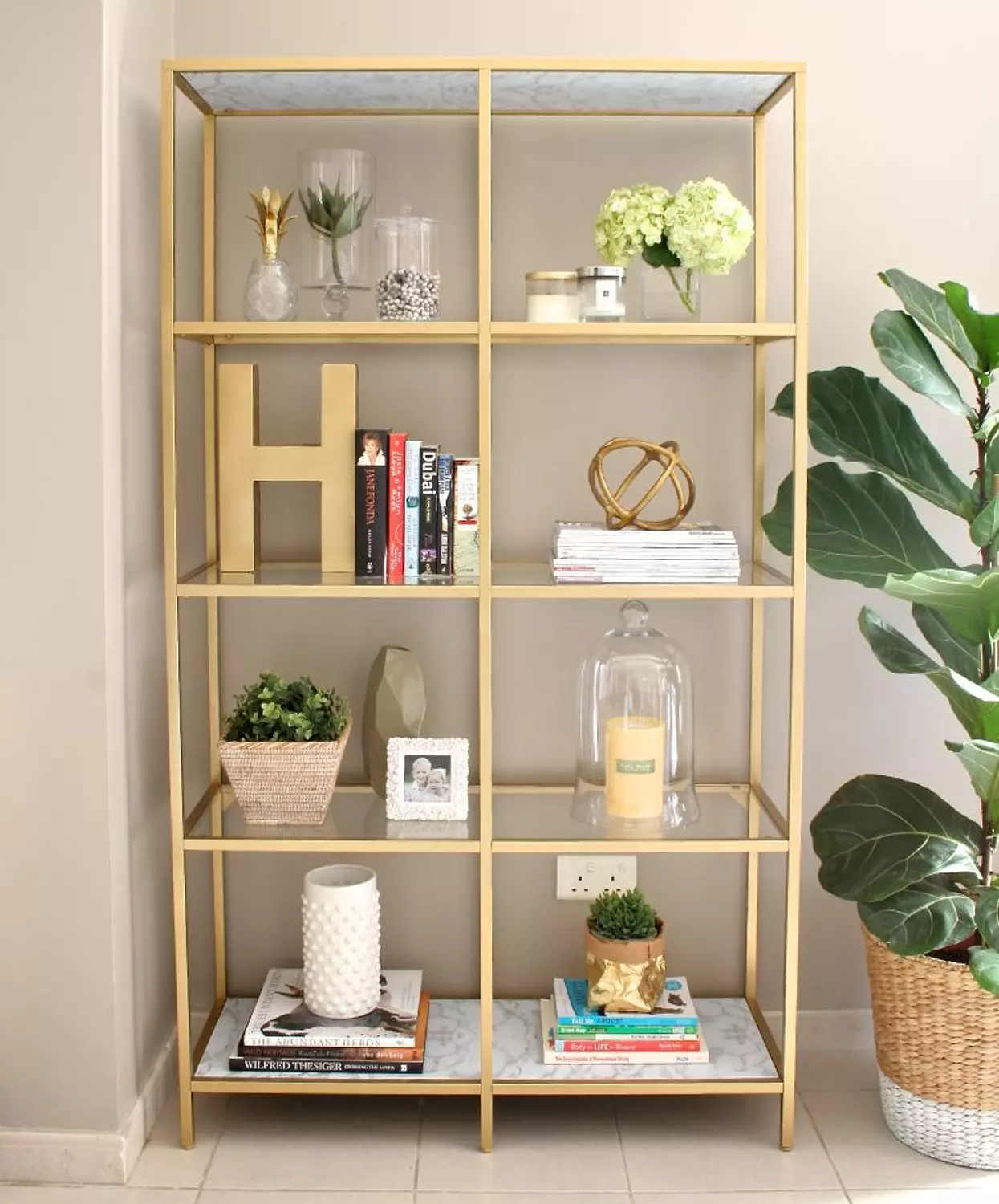 Metal display unit with glass shelves image