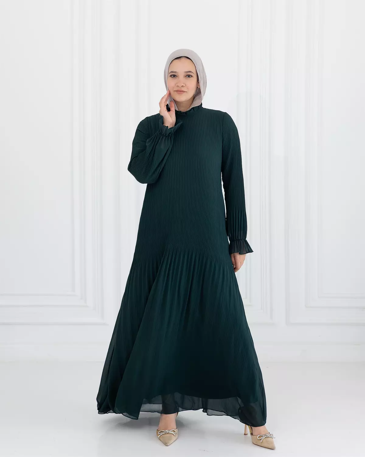 Chiffon Pleated Dress | Olive 3