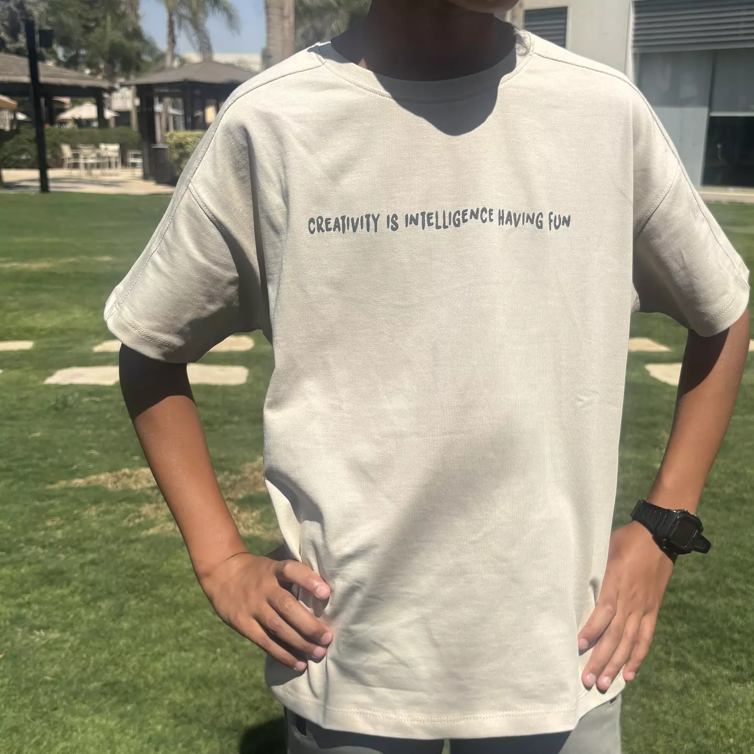 Beige Raised Print Oversized T-shirt  1