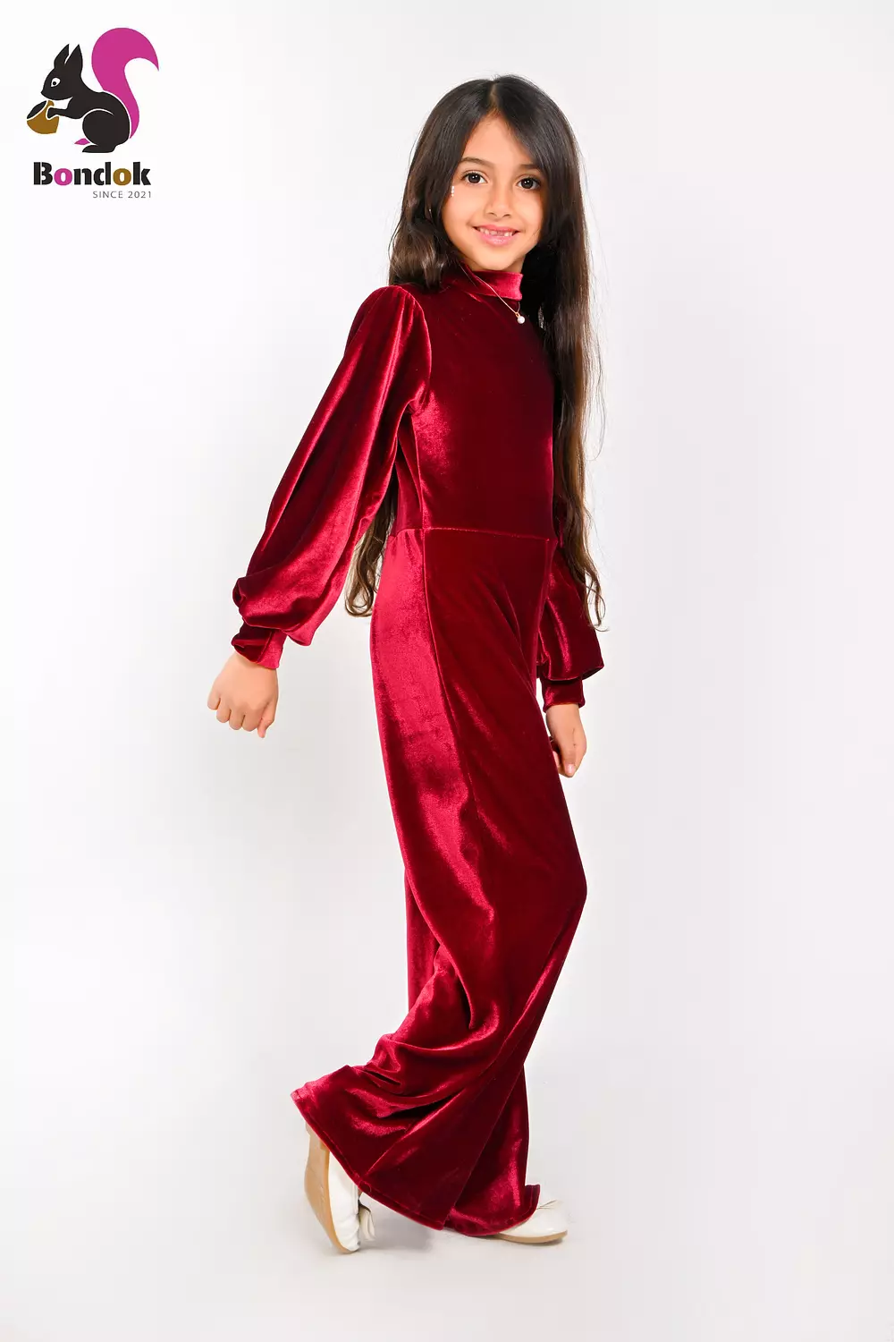 Girls Velvet Jumpsuit, Long Sleeve Wide Leg 5