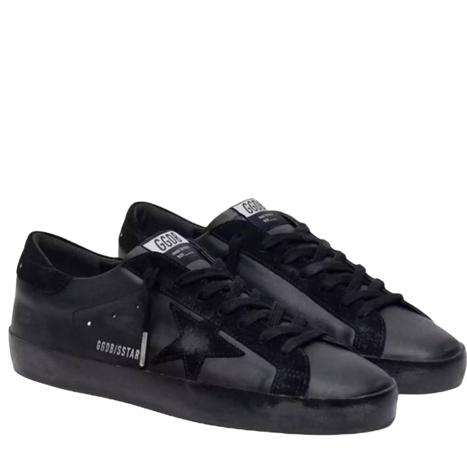 Golden Goose Men's Super-Star in black nappa with black suede star and heel tab 2