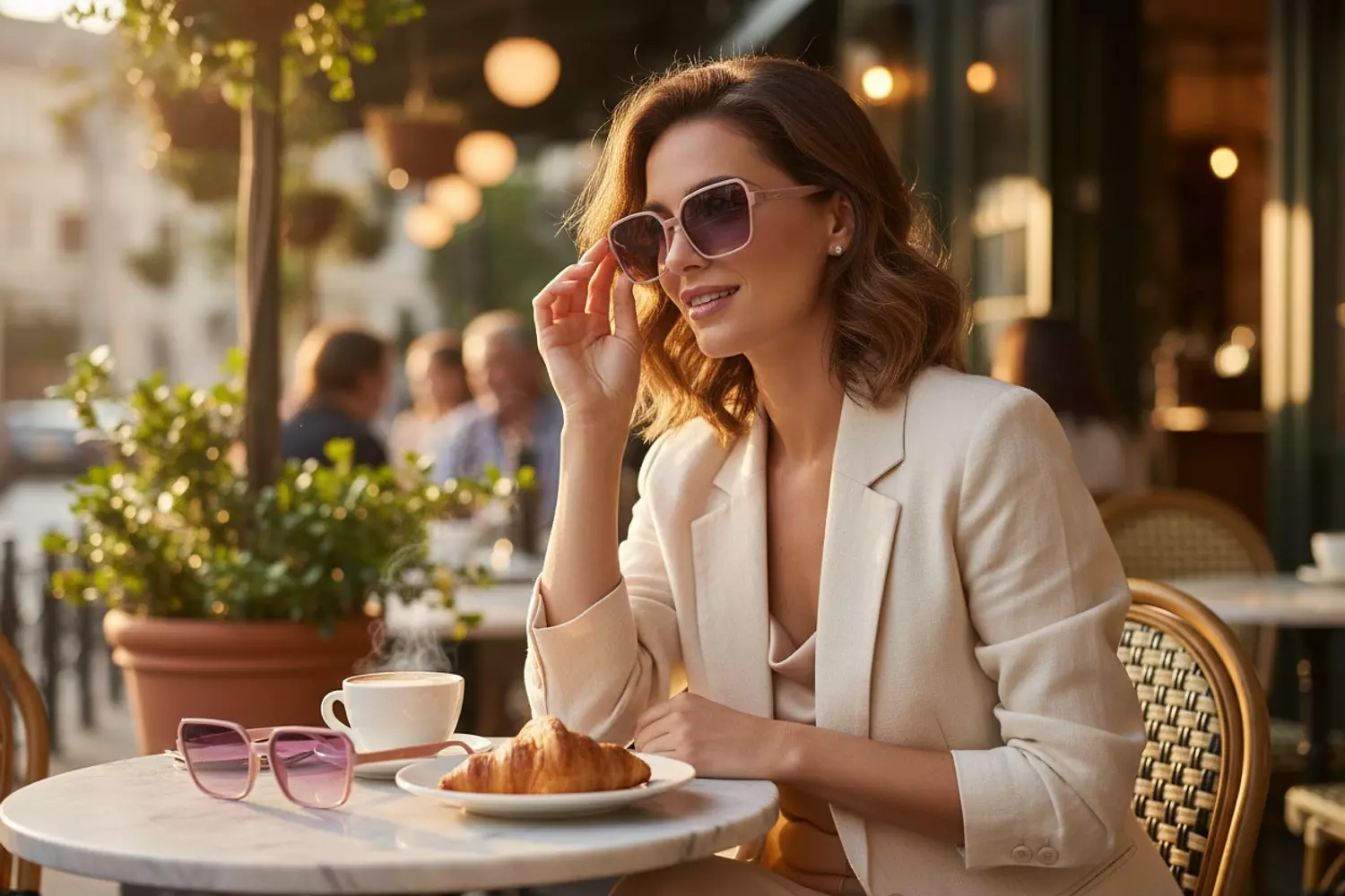 Blush Pink Square Frame Sunglasses hover image