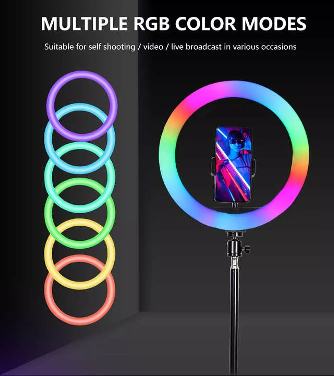 MJ45 RGB LED Soft Ring Light with Stepless Dimming and 360° Rotation 10