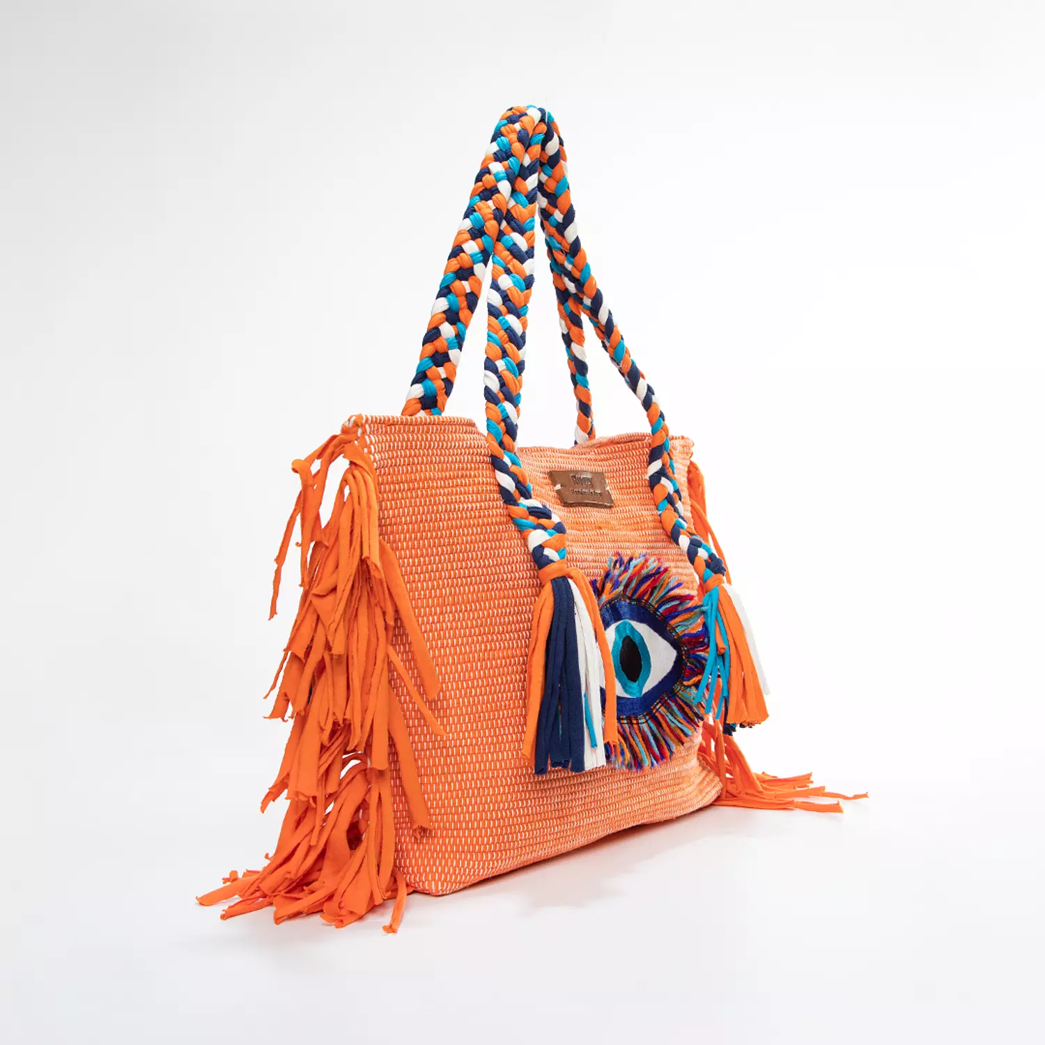 Orange Tote Bag with Evil Eye Badge 1