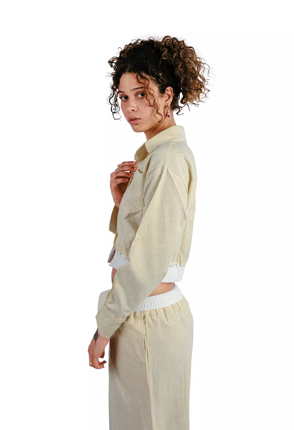 Pastel yellow Stripe set in boxer Pants image