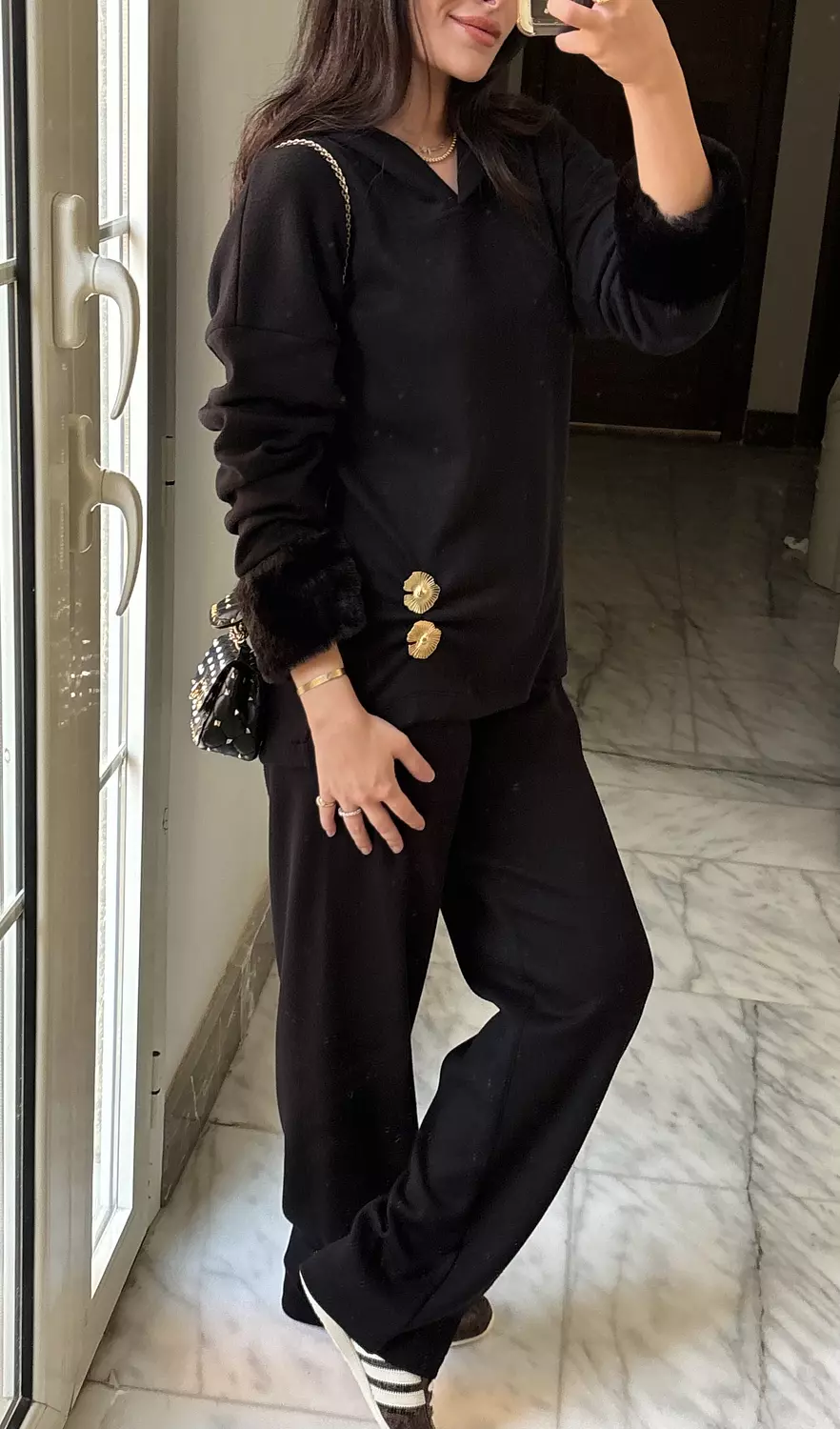 Furline Buttons Black Knit Set  2