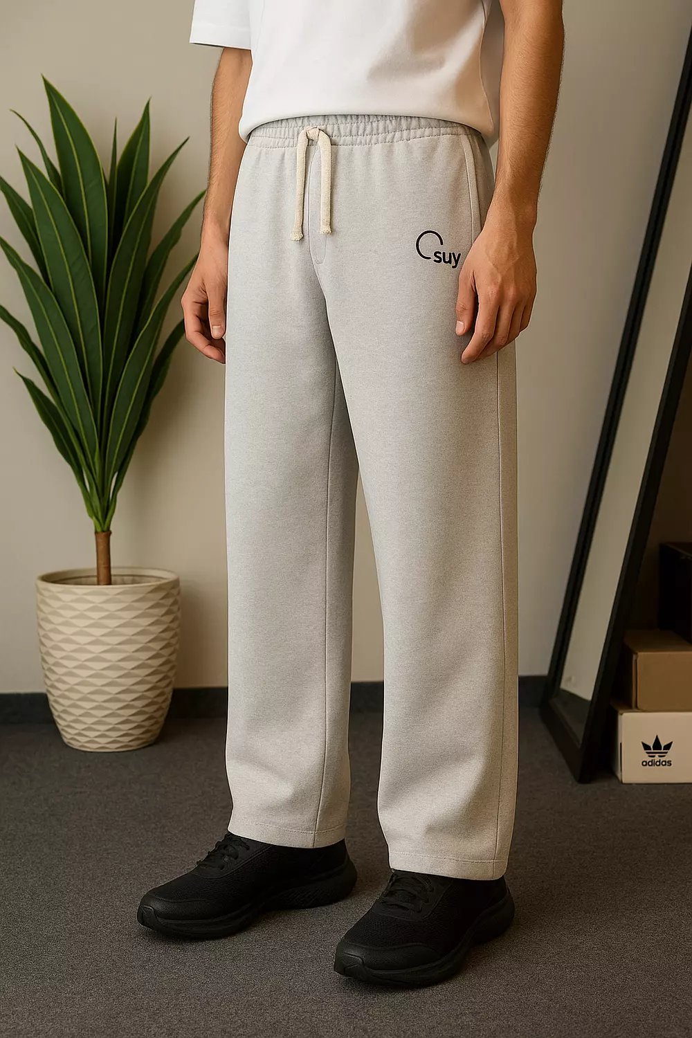 Wide leg & Over size Premium Sweatpants _ Grey color image