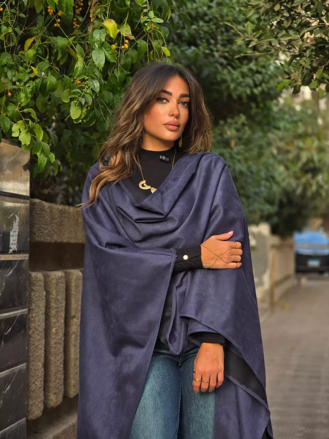 Navy Blue Moroccan style suede kaftan 4