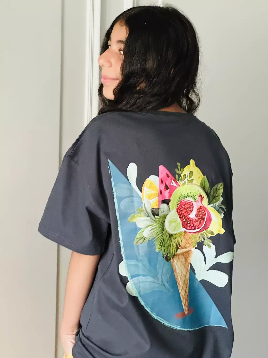 SOUTH Unisex Dark Charcoal Grey South Fruits oversized t-shirt  4