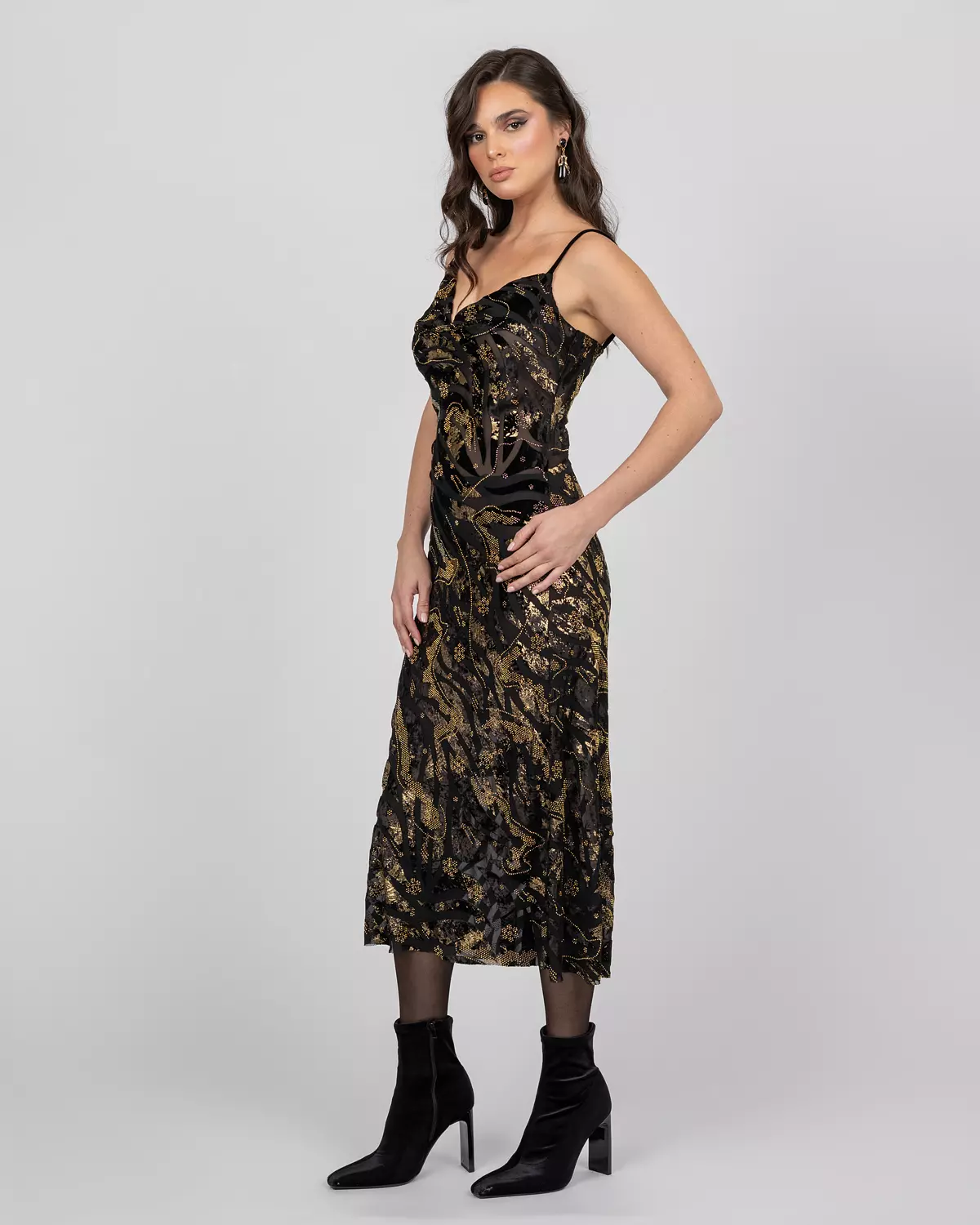 Luxury Silk Midi Dress with Gold Accents 3