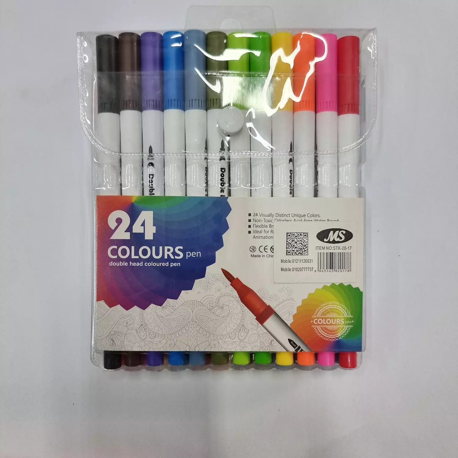 double head colored markers set 24 pc (Felt pens) طقم الوان  ماركر سن ريشة سن دبوس   image