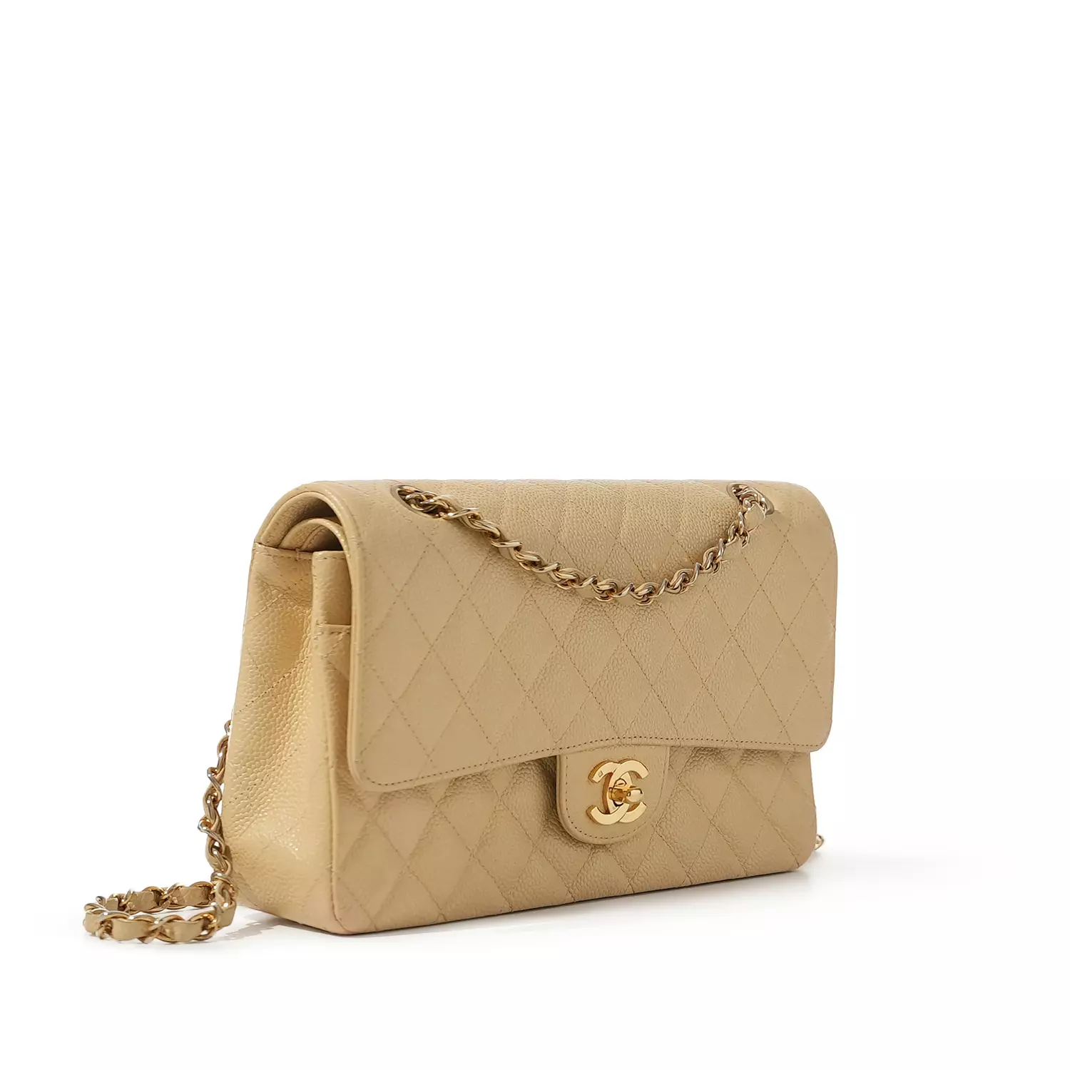 Chanel Light Yellow Caviar Rectangle Classic Flap Bag with gold  hover image