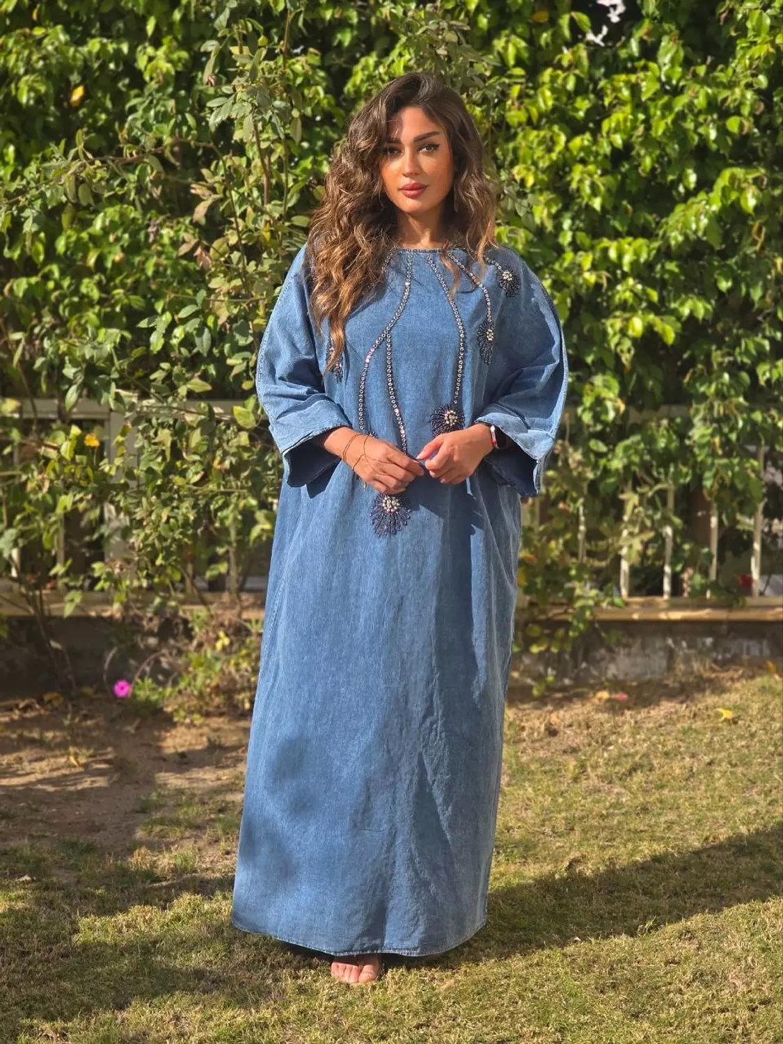 Denim dress with beads  hover image