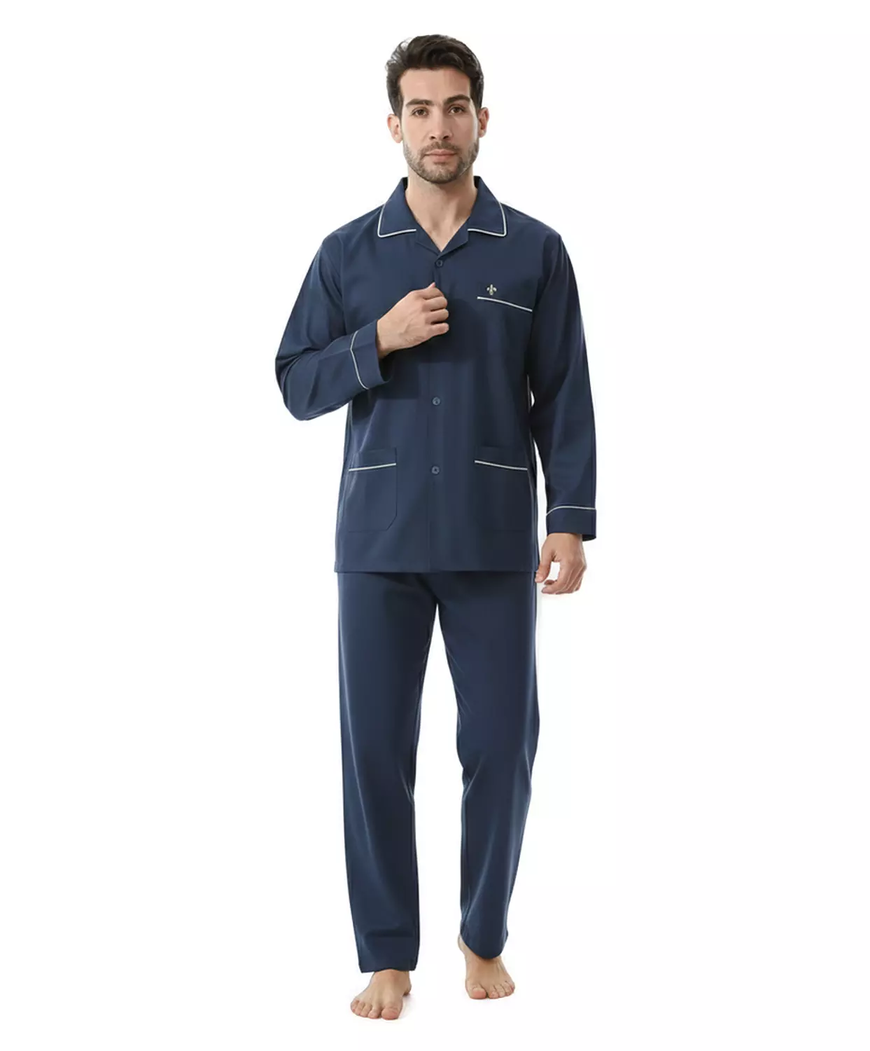 Men's Classic Pajama Set Autumn PJ - 2584 - Navy Blue -1 image