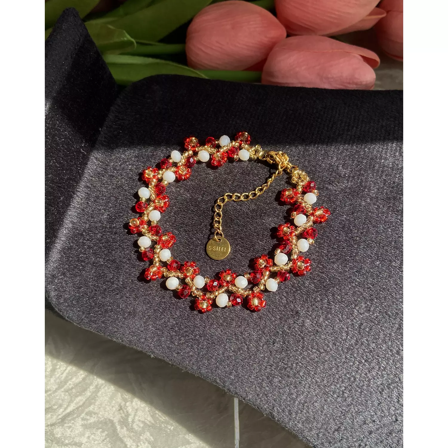 Flora design red flowers with white,red crystals❤️✨ 2